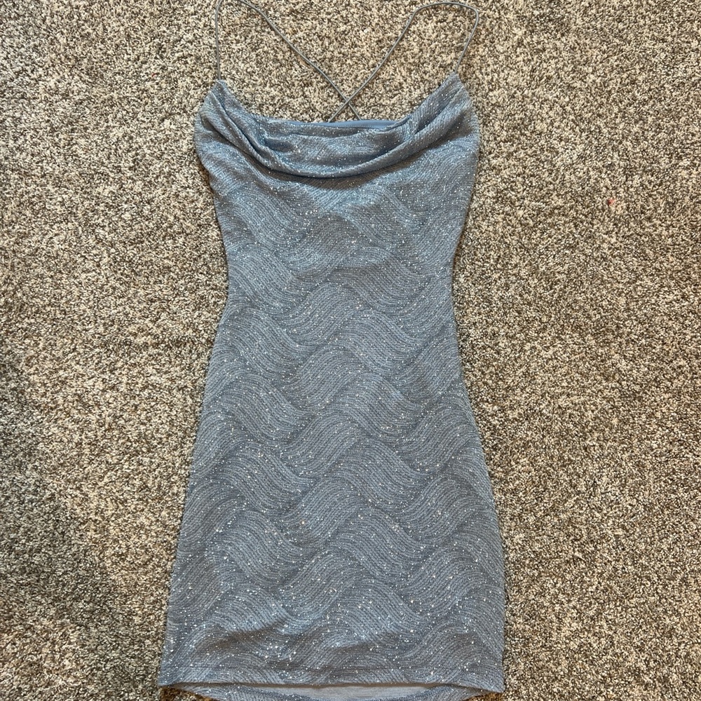 B Darlin Shimmering Gray Mini Dress